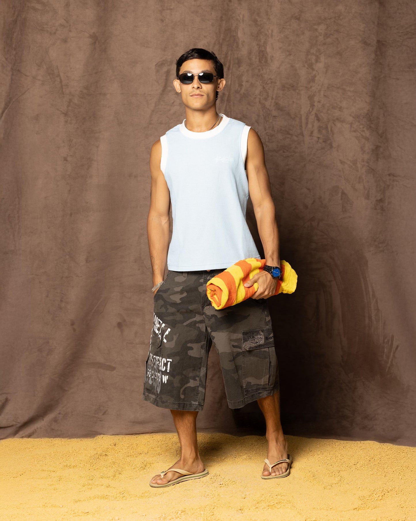 WAFFLE TANK TOP SKY BLUE