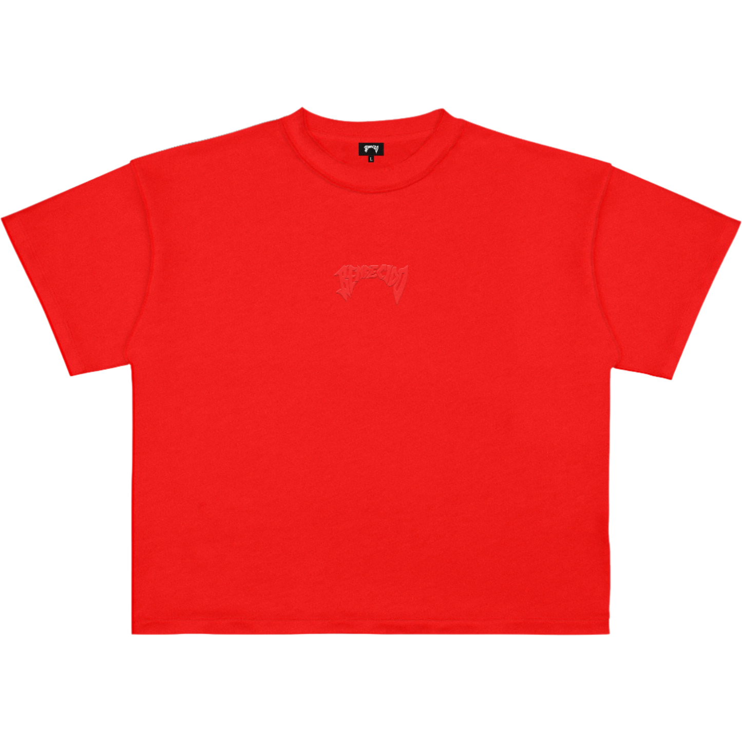"BENDECIDO" EMBROIDERED TEE FIRE RED