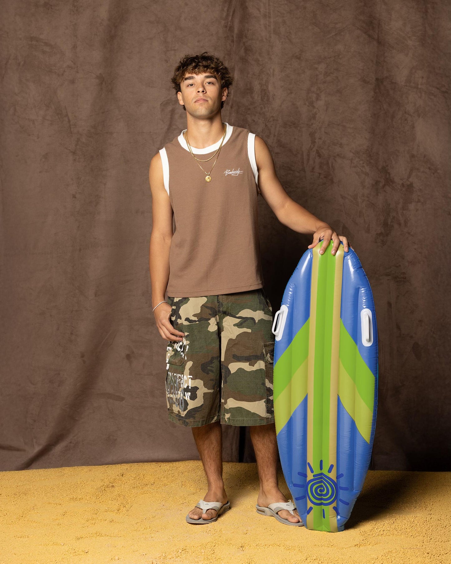 WAFFLE TANK TOP BROWN