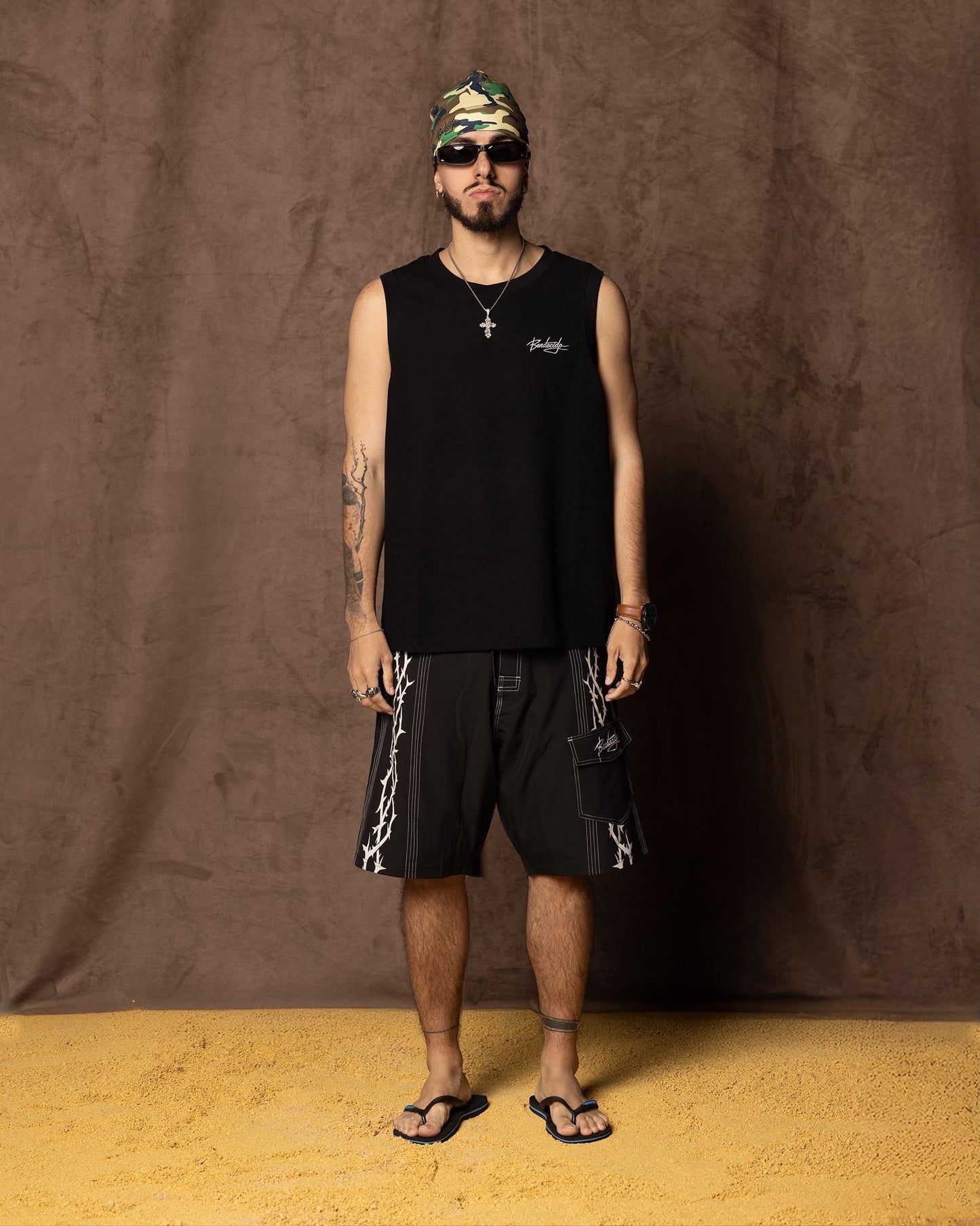 WAFFLE TANK TOP BLACK