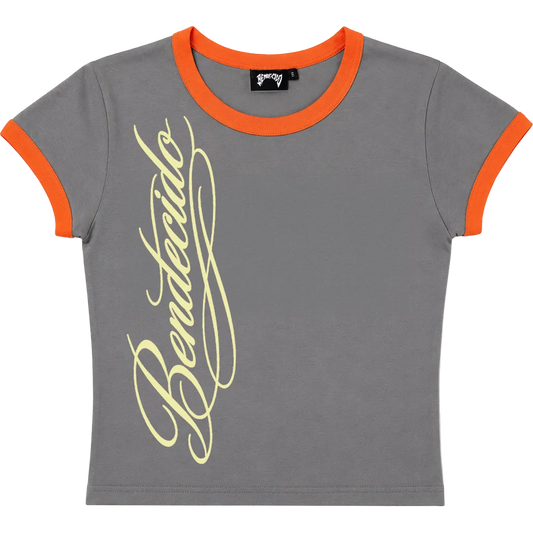 ORANGE CURSIVE CROP TEE