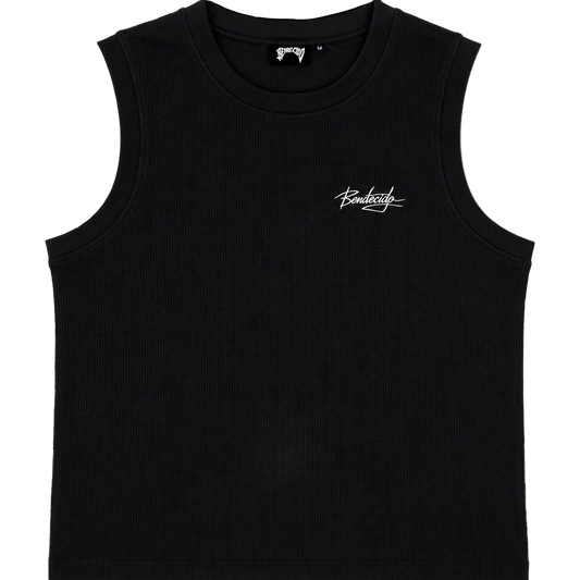 WAFFLE TANK TOP BLACK
