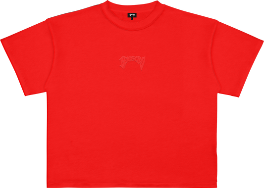 "BENDECIDO" EMBROIDERED TEE FIRE RED