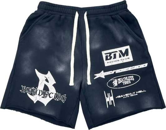 "BTM RACING" ACID WASHED COTTON SHORTS